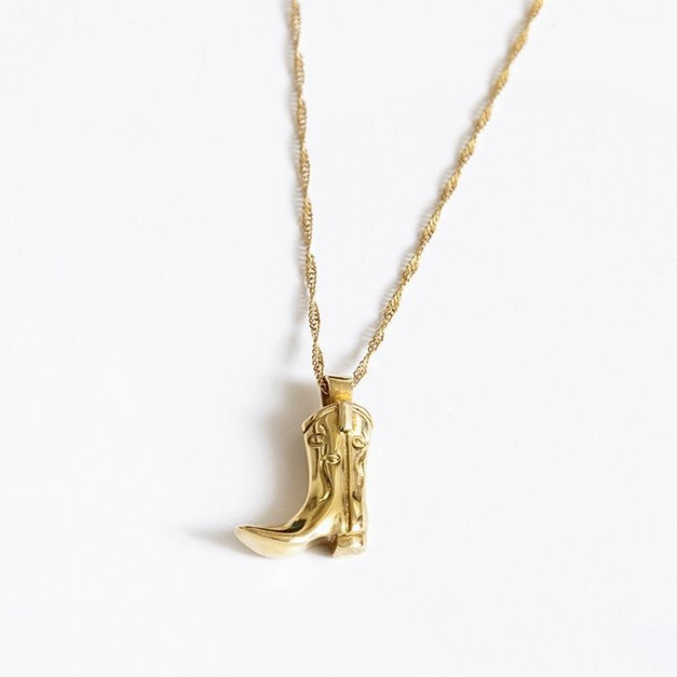 Western Cowboy Boots Necklace Personalized Creative Ornament Copper Plated Gold Clavicle Chain