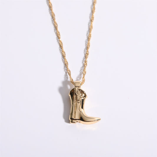 Western Cowboy Boots Necklace Personalized Creative Ornament Copper Plated Gold Clavicle Chain